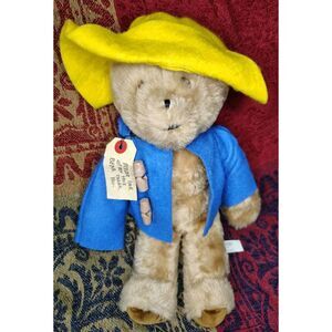 Eden Toys Paddington Bear Stuffed Teddy Bear Blue Coat‎ Yellow Bucket Hat 14"